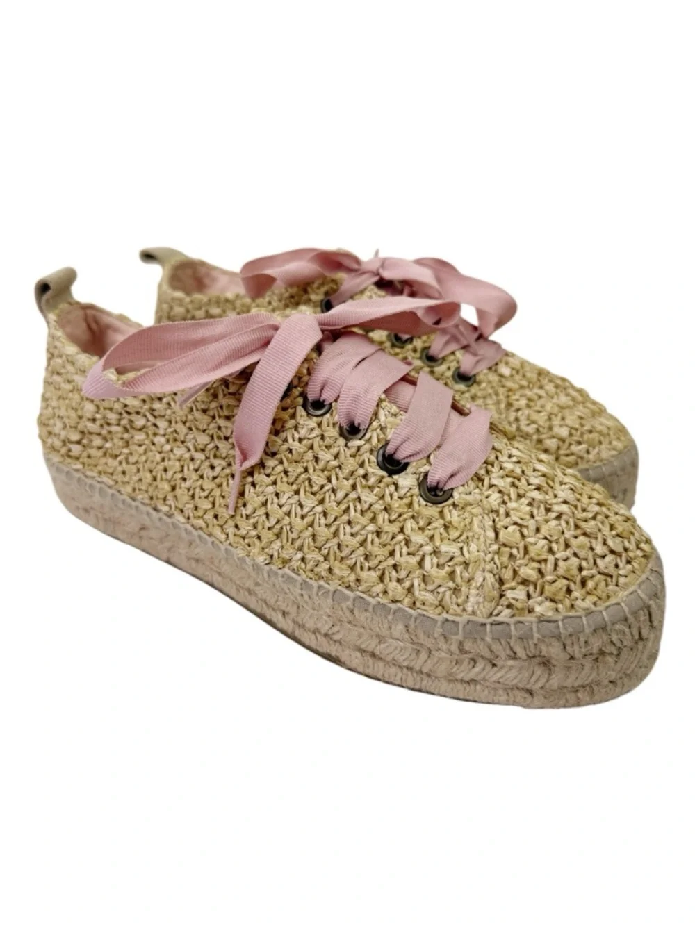 Manebi Yucatán Espadrille Platform Lace Up Raffia Sneakers Size 39 EU Shoes